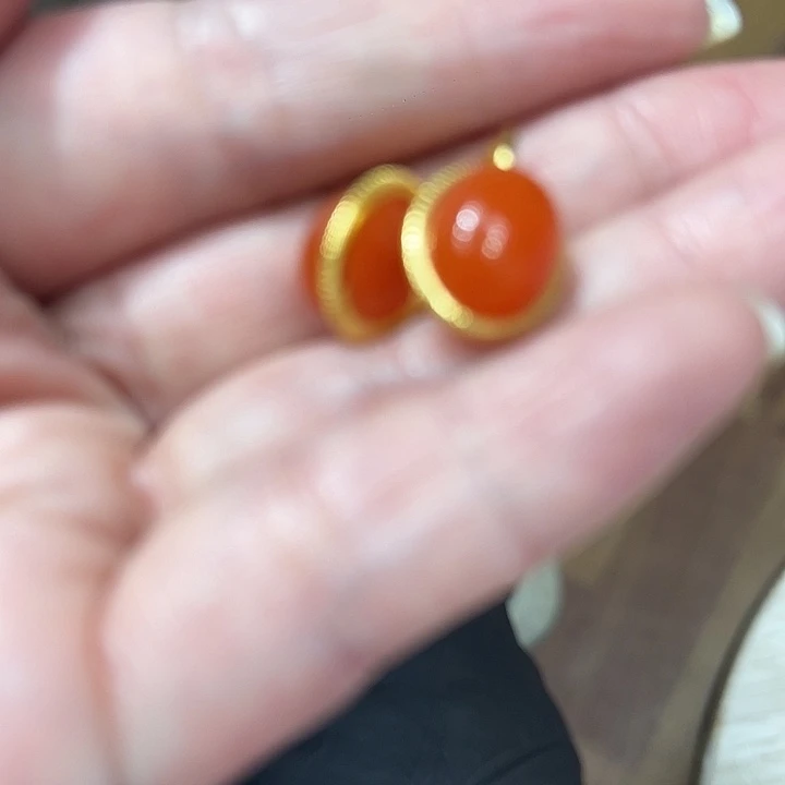 南红玛瑙耳饰银S925镀金镶嵌南红玛瑙耳坠