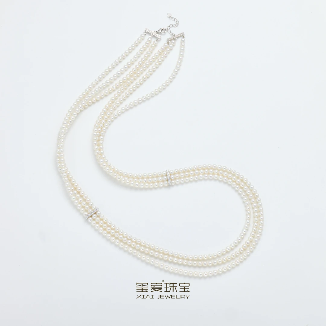 【玺爱门门】MM-41086-2 淡水珍珠三排设计款项链 4-5mm 85cm