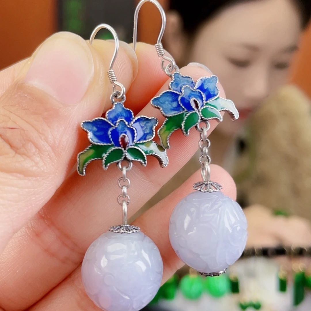 翡翠银S925镶嵌耳饰