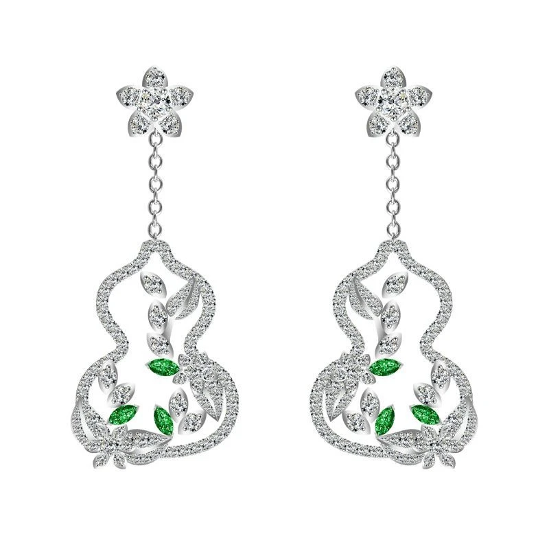 铜合金合成锆石耳饰 刘诗诗曾黎同款复古民族风花藤葫芦耳钉优雅