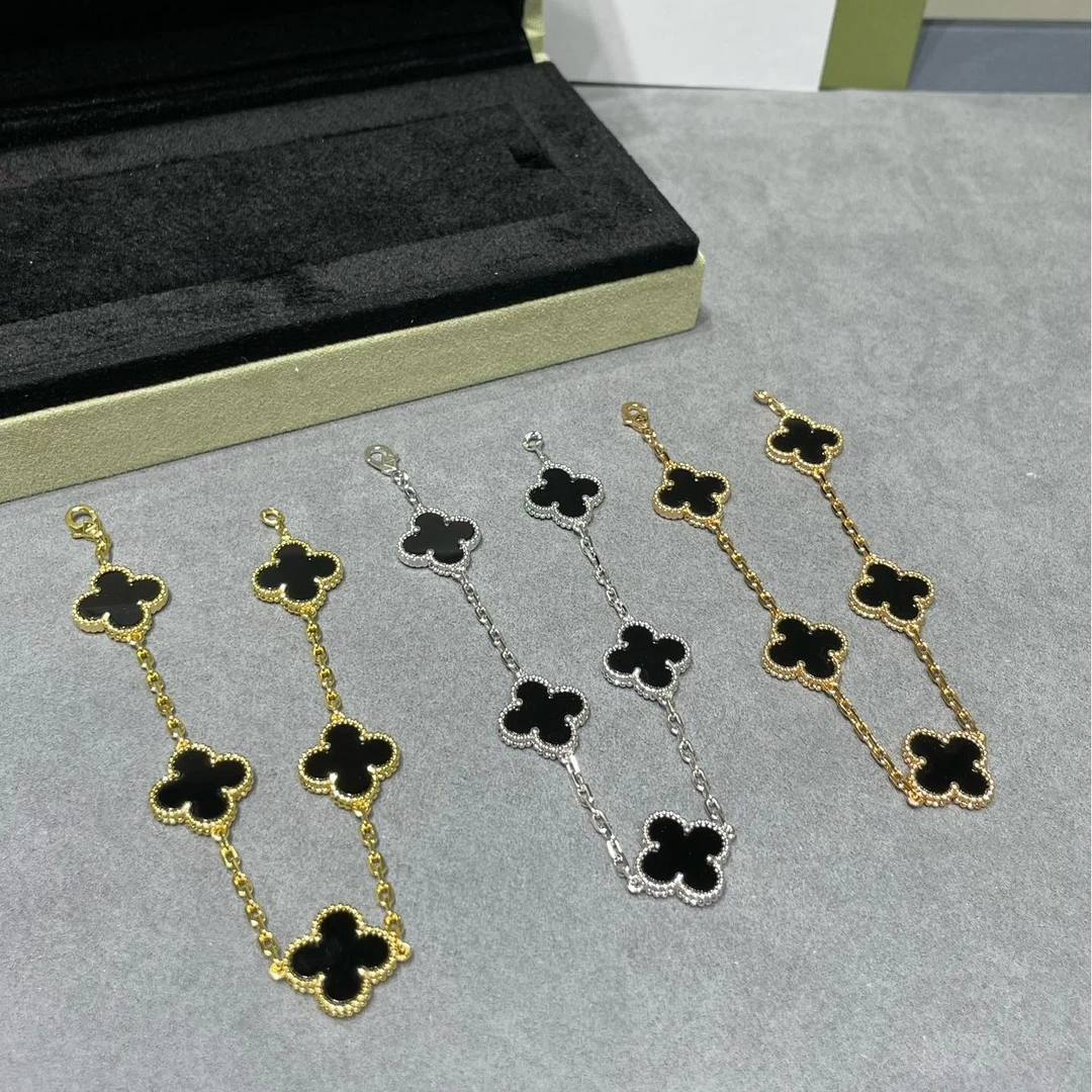非金属仿水晶手链 925黑色五花手链