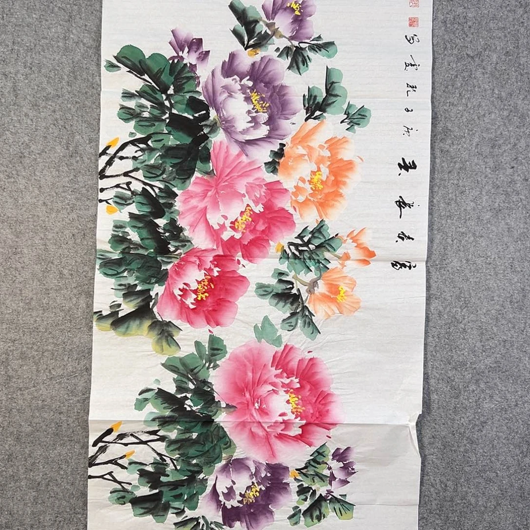 国画043 牡丹花鸟等画风与山水的