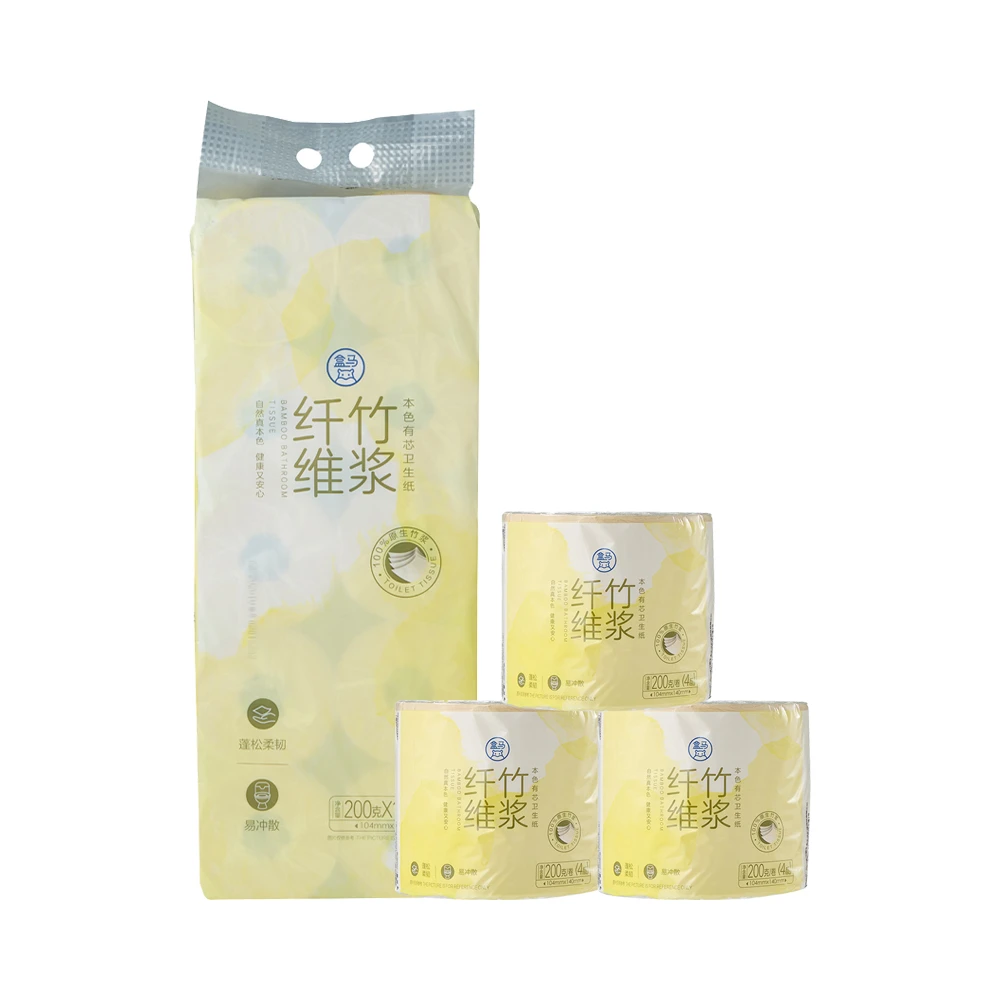 盒马 竹纤维本色有芯卷筒卫生纸 200g*10