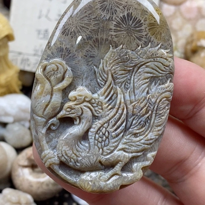 颈饰未镶嵌硅化珊瑚（珊瑚玉）