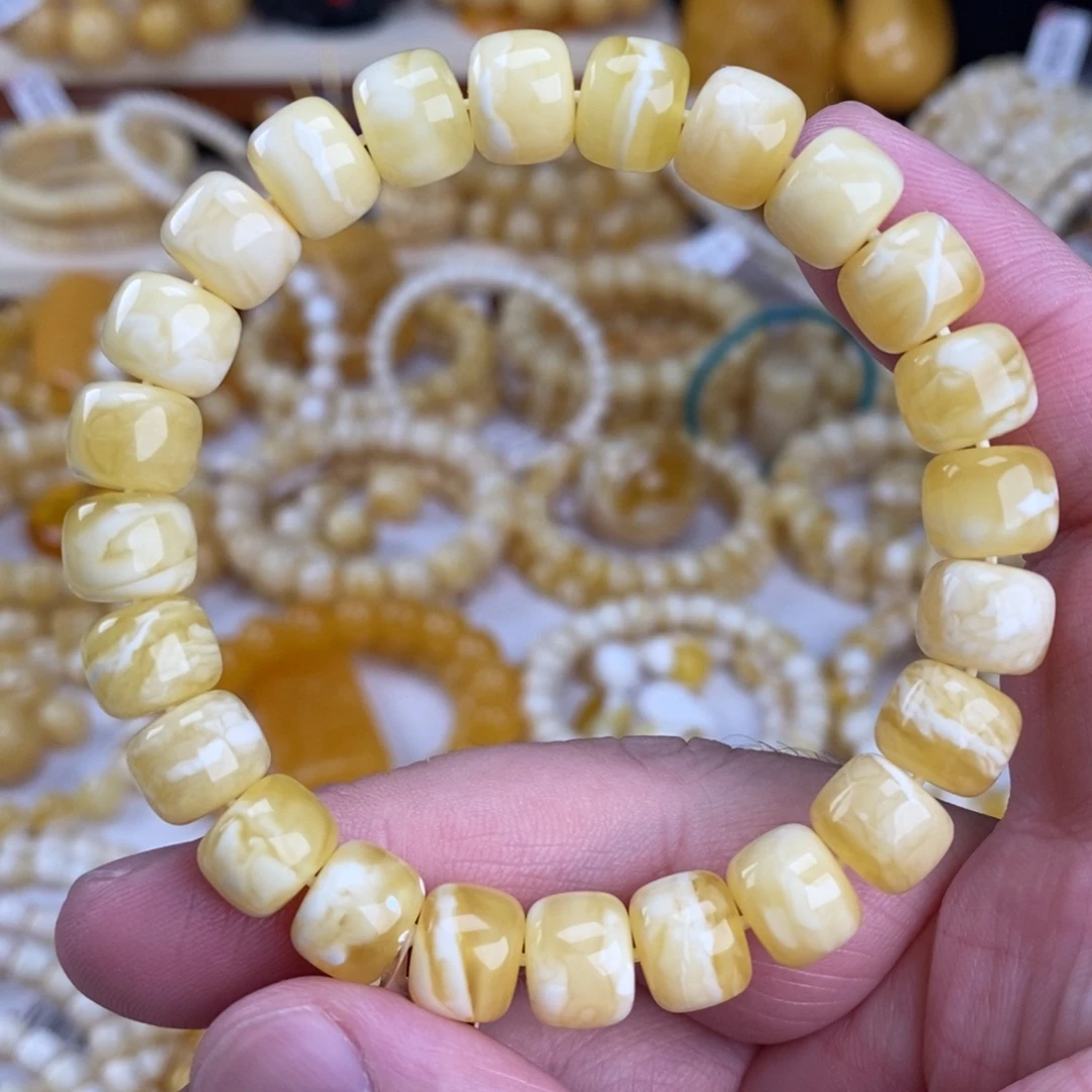 手链蜜蜡未镶嵌瓷白虎皮10mm