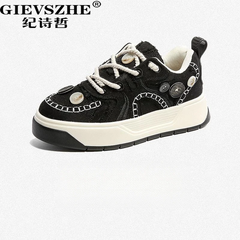 GIEVSZHE纪诗哲秋冬新款百搭复古时尚板鞋小众增高厚底增高面包鞋
