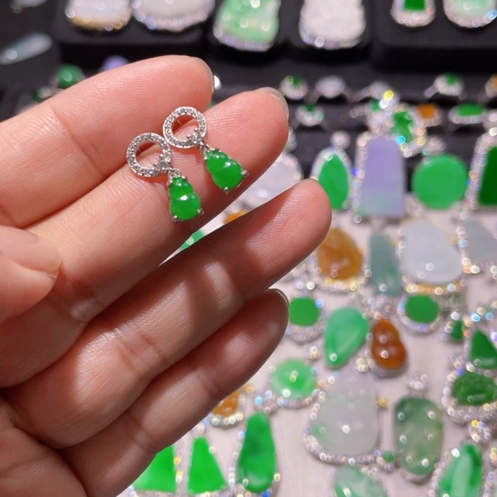 翡翠银S925镶嵌耳饰精品