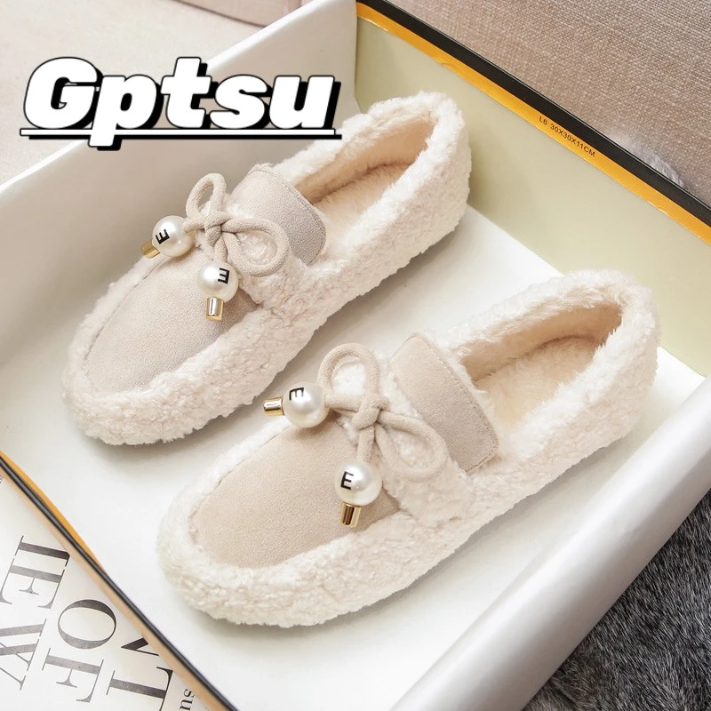 GPTSu毛毛鞋女秋冬季时尚百搭外穿新款加绒豆豆鞋女厚底大码棉鞋