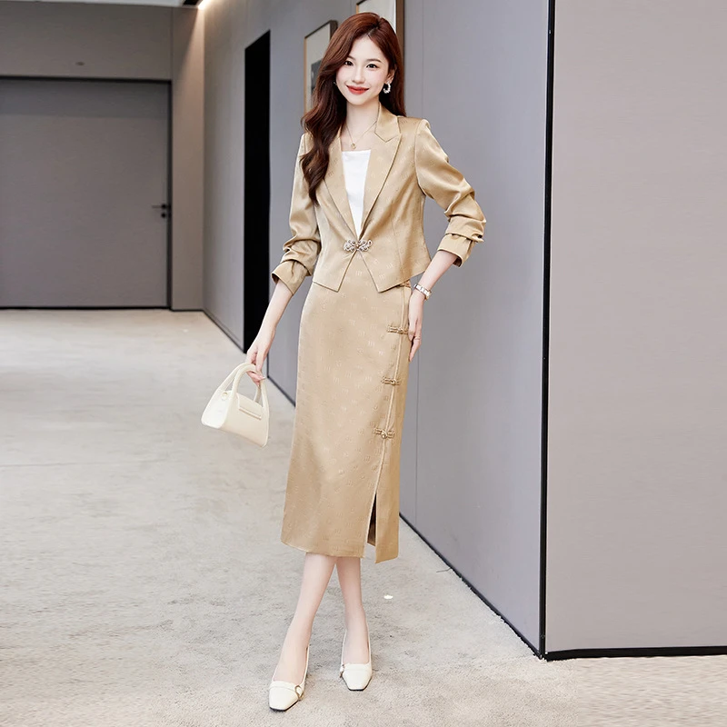 春秋新品改良版半身旗袍裙轻熟风复古气质盘扣套装裙HR688