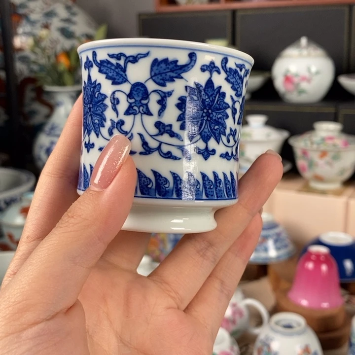 杯折葵非器缠枝莲马蹄杯