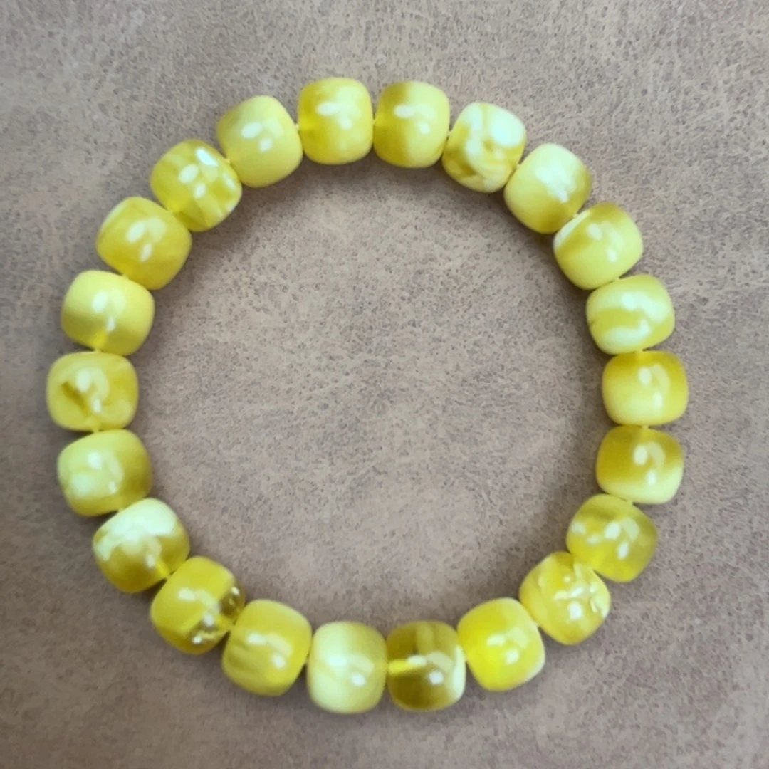 蜜蜡未镶嵌手串纯天然俄料金白花9.5*8.5腕口16+