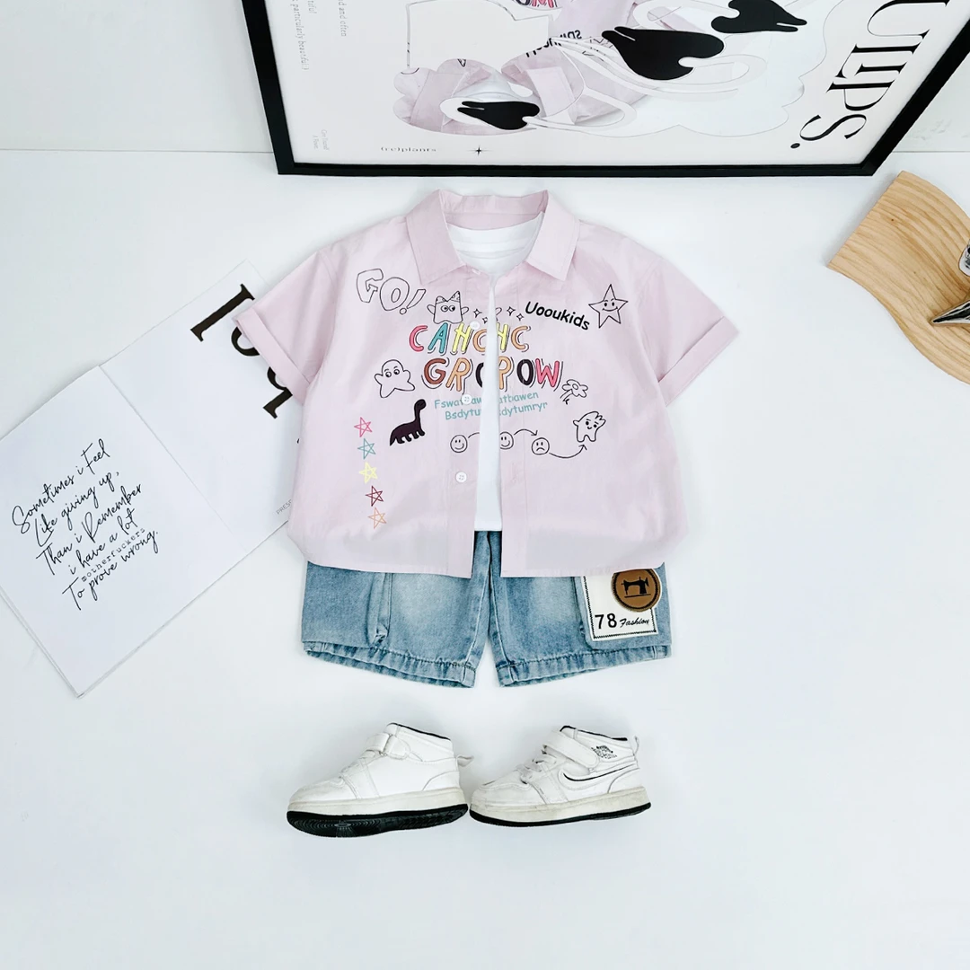 儿童套装夏季2025新款男童上衣两件套休闲潮BQ25563N悠悠童话童装