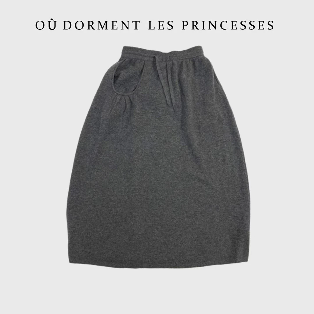 Fen姐|【高雅之选】山羊绒舒适松紧腰宽松百搭口袋针织半裙025022