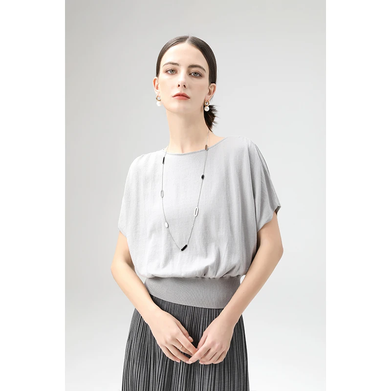 灰色桑蚕丝混纺毛针织衫2025春季新款时尚百搭显瘦女士上衣