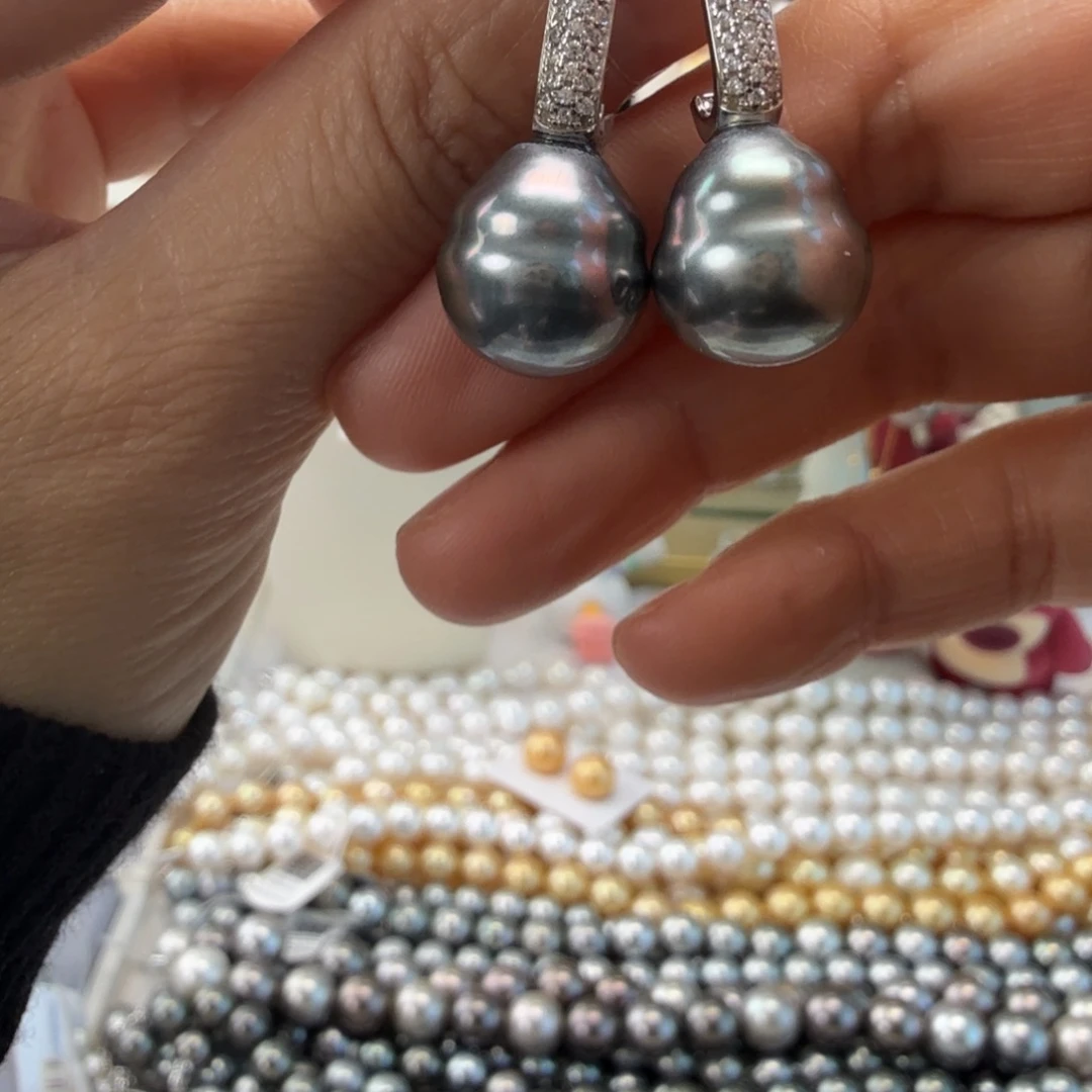 耳饰银S925镶嵌海水珍珠