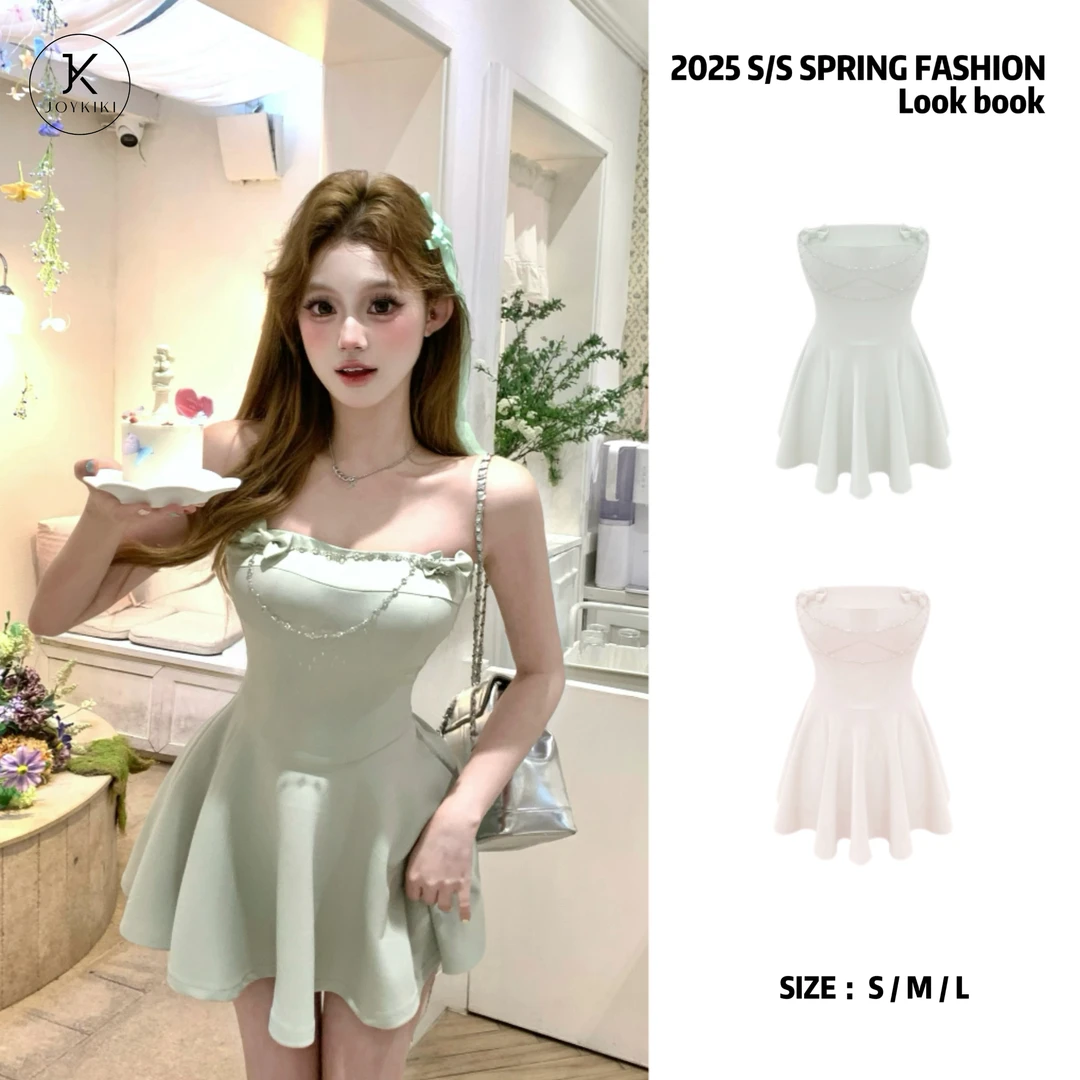 JOY KIKI金金【南法假日】春季纯欲千金带胸垫抹胸连衣裙J25A218