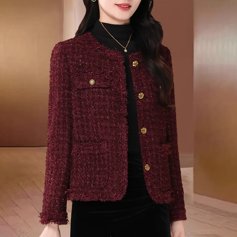 【可蓓儿】红色小香风短款外套2025新款春长袖小个子爆款高级妈妈装