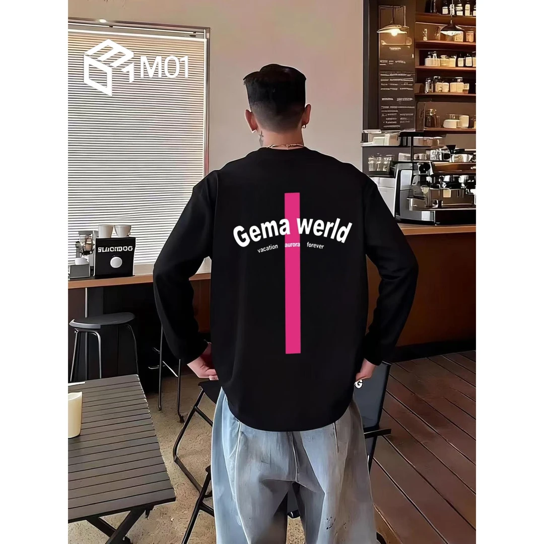 M01美式重磅纯棉长袖t恤春秋潮牌印花宽松情侣新款休闲打底衫上衣