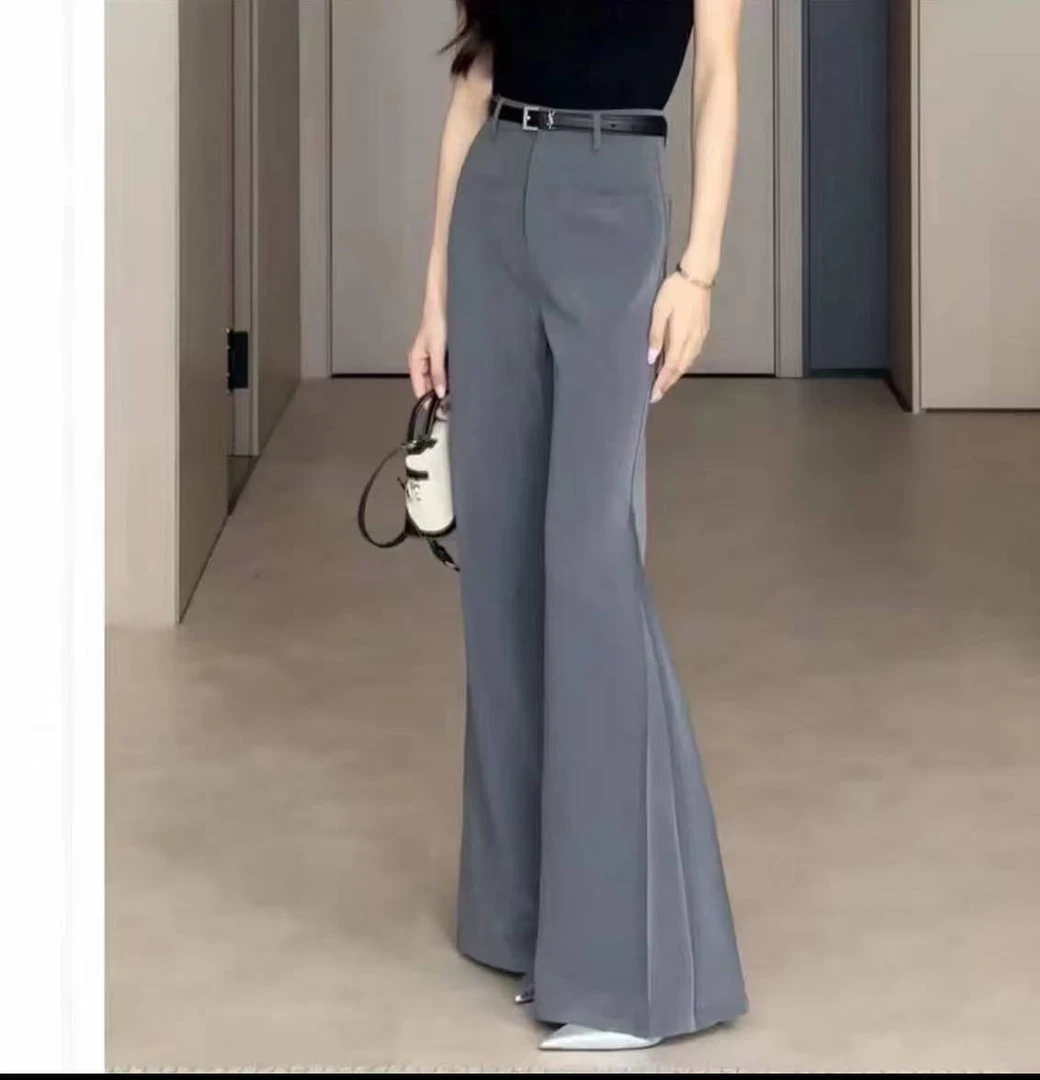 4夏季薄款清凉感灰色西装裤女时尚气质阔腿垂坠感拖地休闲长裤子
