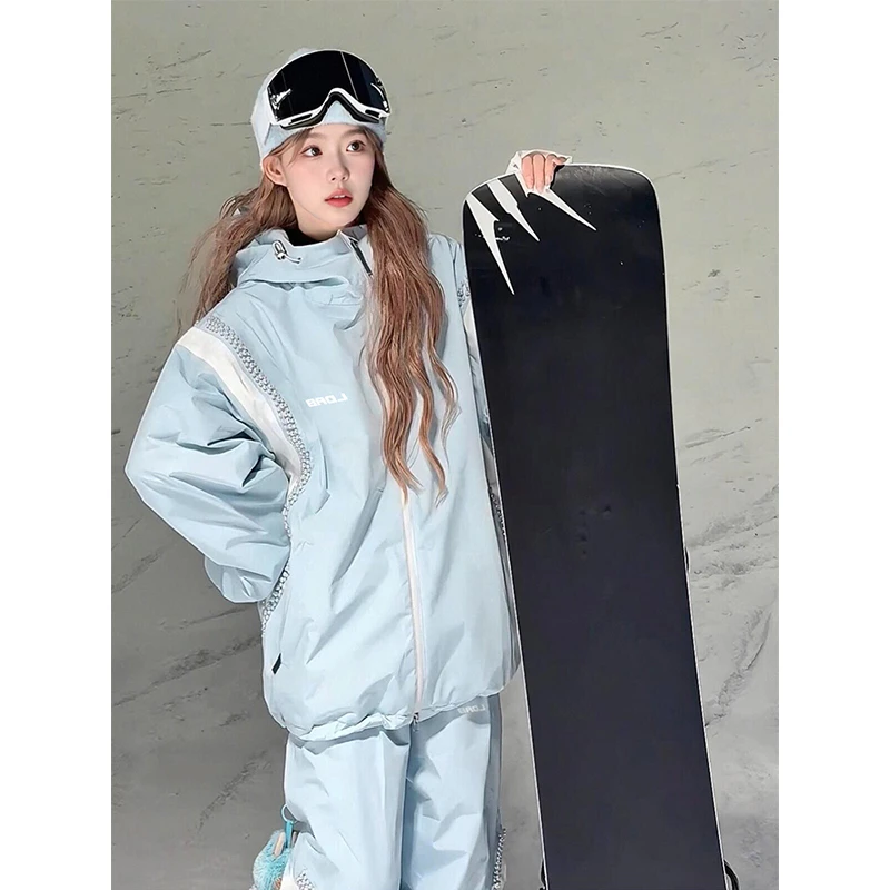 KSKM蓝色滑雪服套装女2025秋冬新款户外珍珠拼接高级感单双板雪服