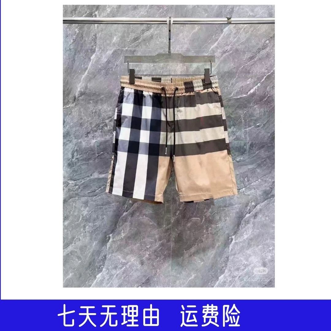 2025大格子抽绳松紧腰时尚短裤