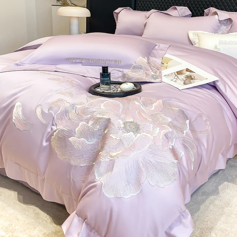 轻奢A类长绒棉纯棉四件套全棉刺绣被套亲肤床单南通家纺床上用品