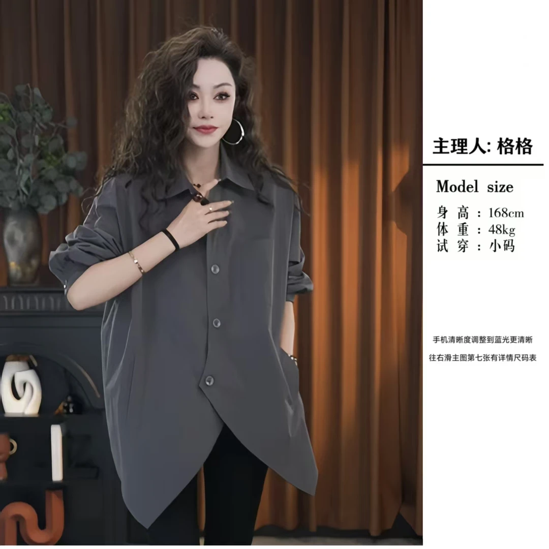 【格小姐】1514-8新款欧版不规则设计前后长袖衬衫POLO