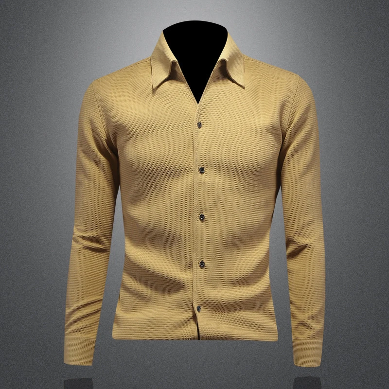 Vaesric Poseidon/瓦萨琪波塞冬欧洲站华夫格V领衬衫男长袖年秋季