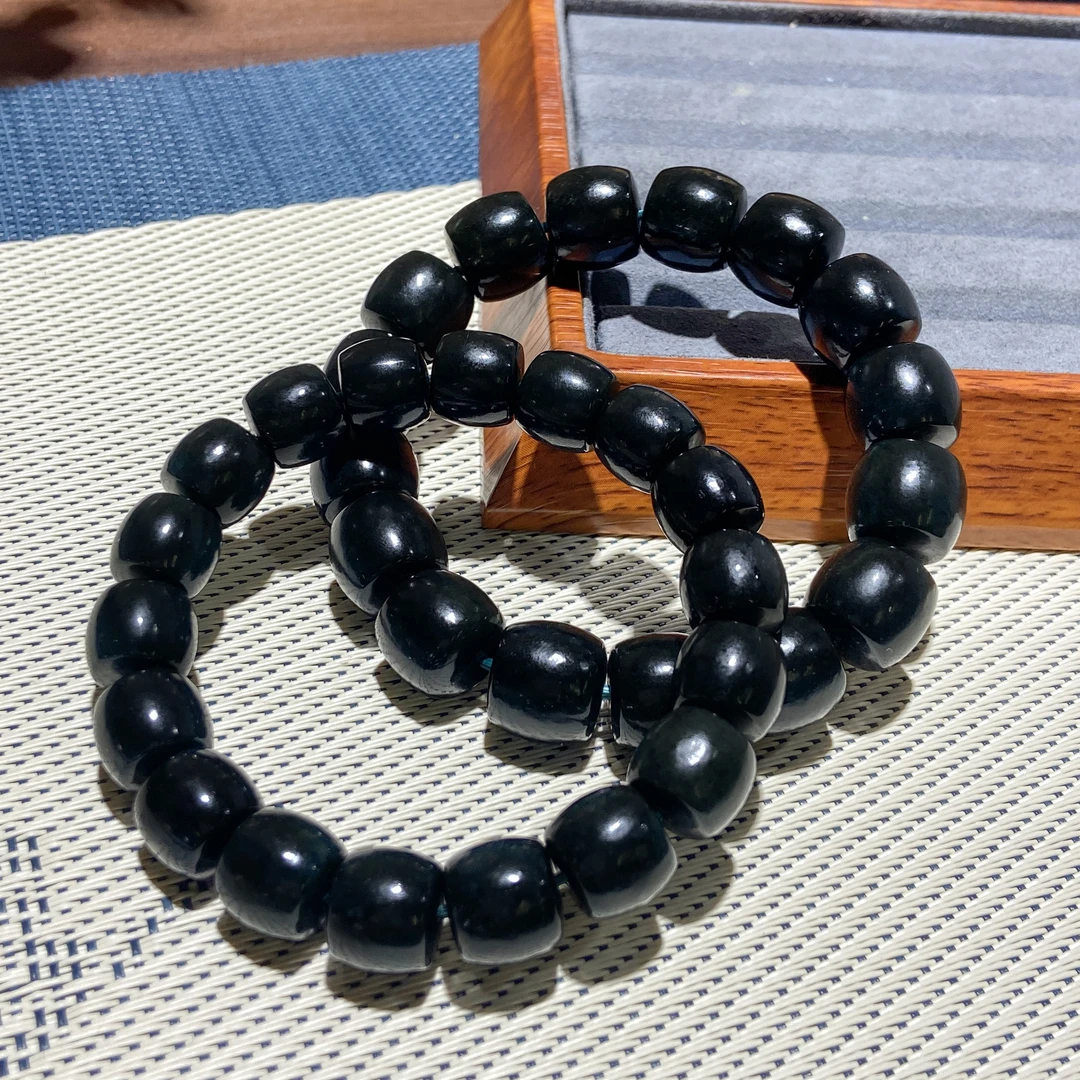 天然和田玉黑青直切12mm-14mm手串（多样性发一）