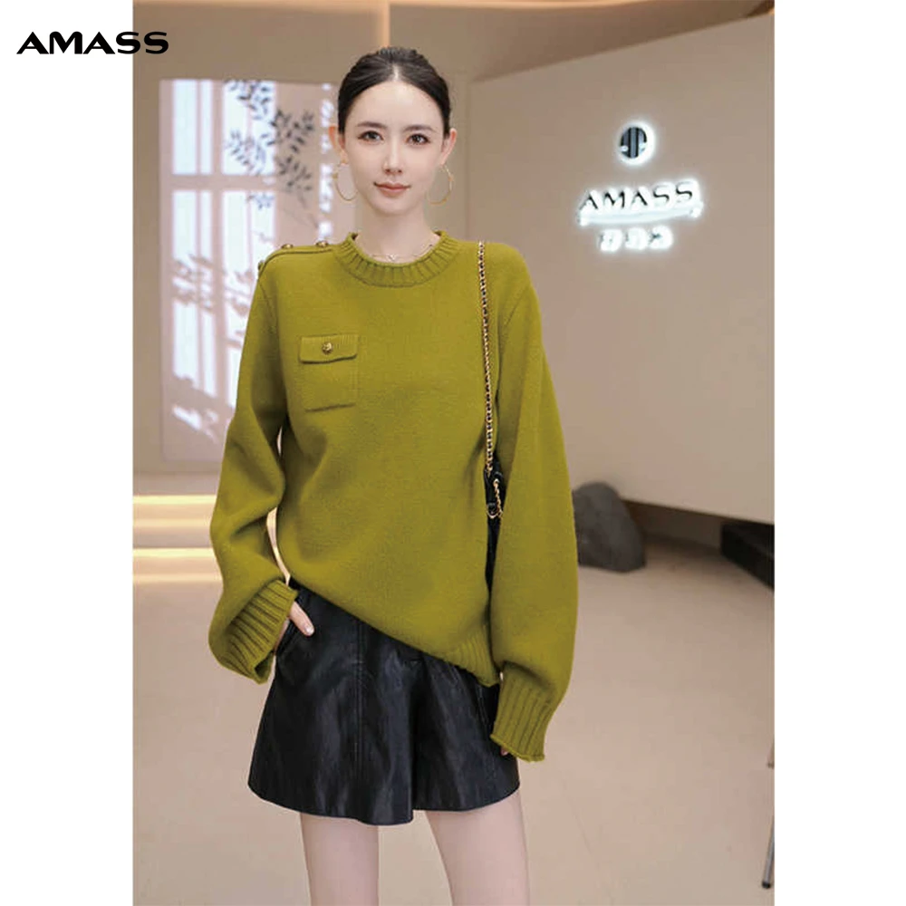 AMASS/阿玛施秋冬新款气质圆领宽松显瘦小香风长袖针织衫女538081