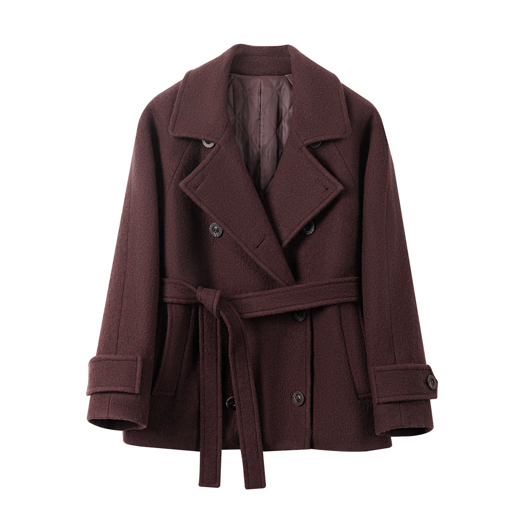 【100%桑蚕丝夹里】2025年冬季新款单面单面呢女装大衣外套Y-666