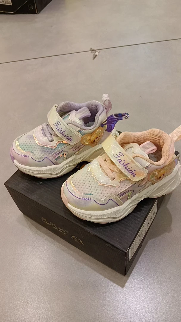 【新潮老爹】80209 板鞋单网女童夏季透气轻便魔术贴户外