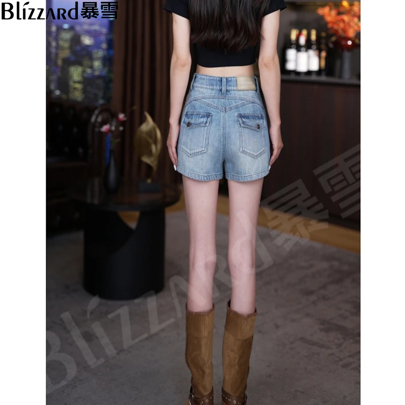 【玫瑰香槟】夏款欧洲進口~高腰牛仔短裤女2025宽松显瘦a字阔腿热裤