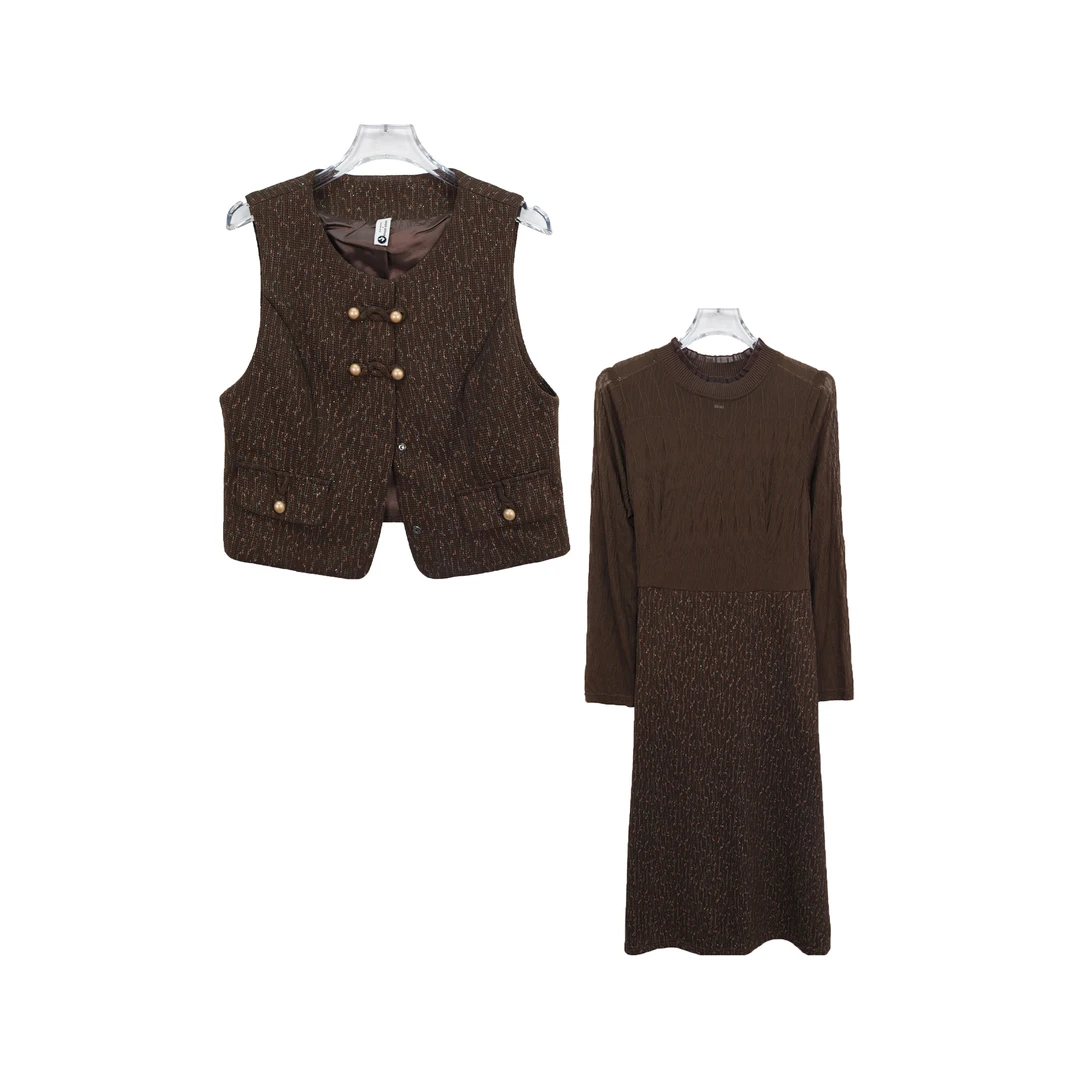 时尚小香风马甲内搭修身显瘦连衣裙两件套S1264