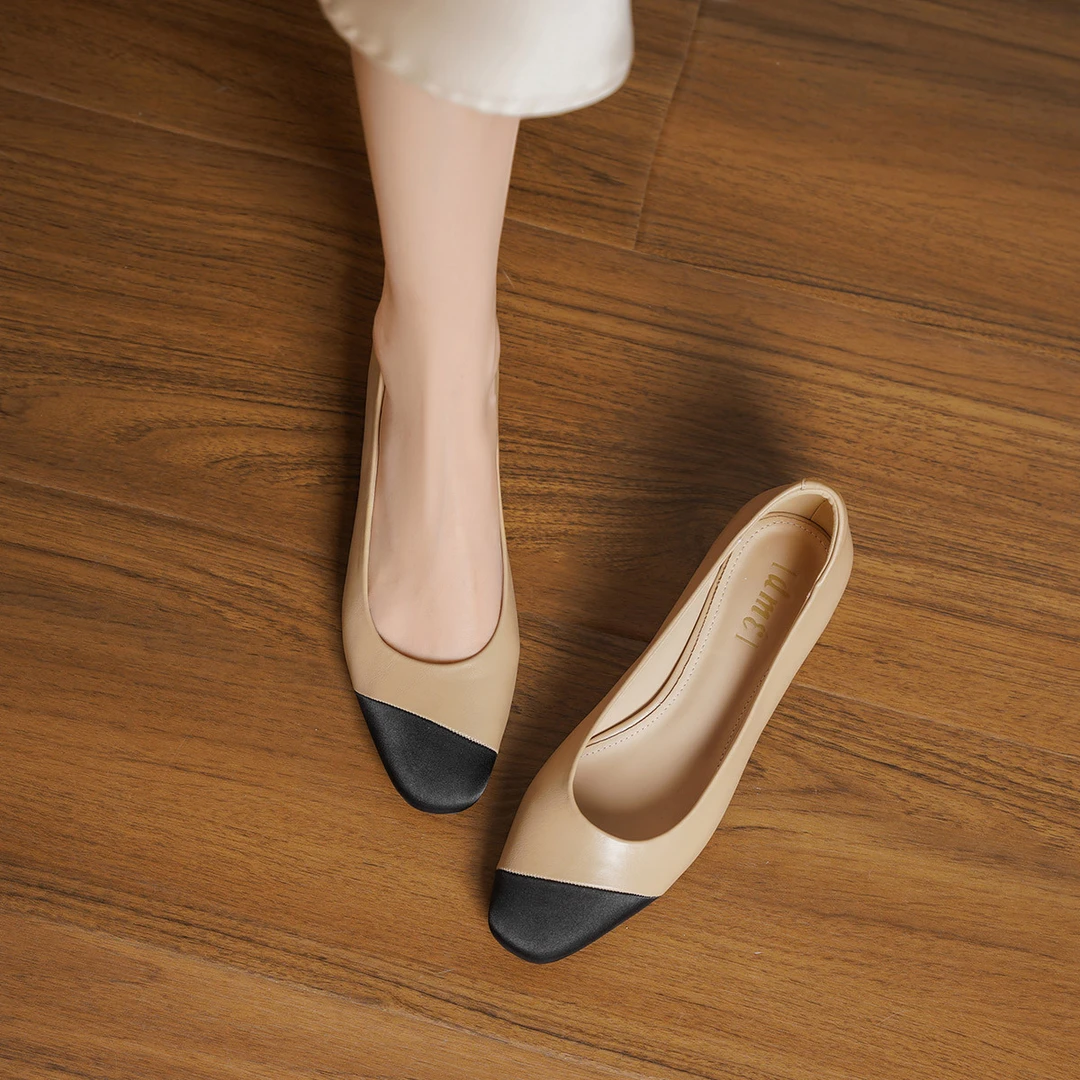 【重百粉丝专享】德·玛纳通勤极简职场百搭软垫暴走斜切撞色小单鞋