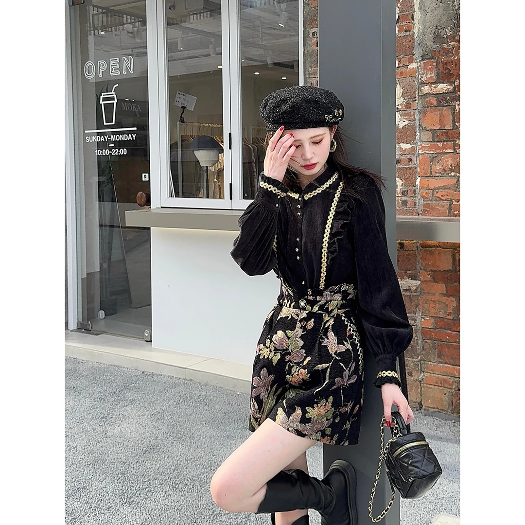 现货一生罗曼【黄金盛宴】法式复古秋季女气质休闲长袖衬衫Y5627