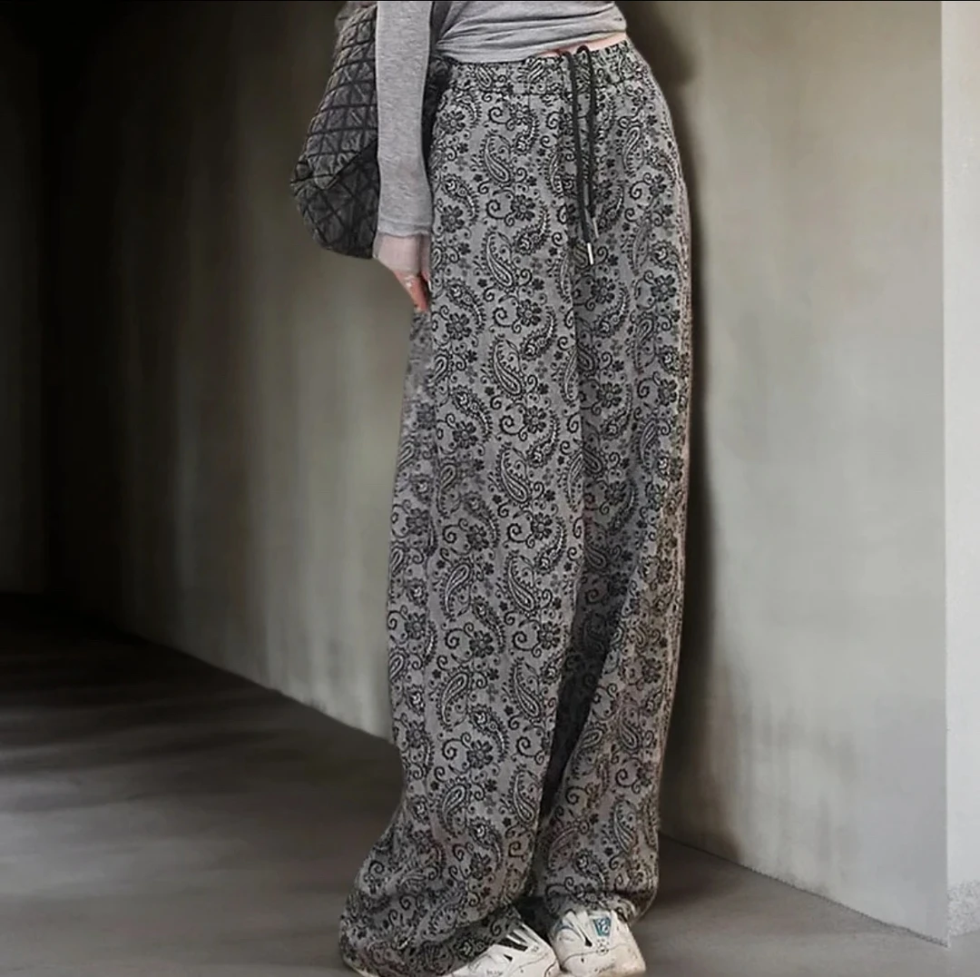 【赠送运费险】十三行爆款复古印花休闲高级直筒阔腿裤