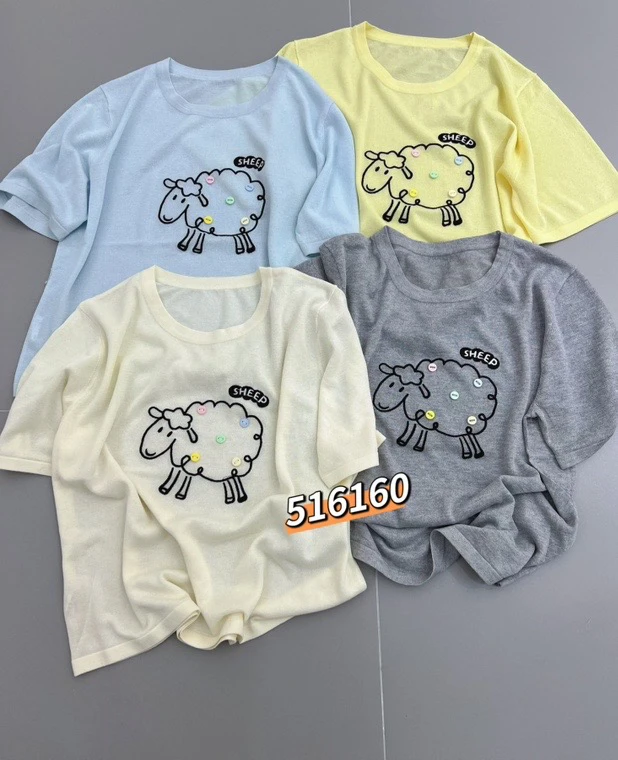 516160夏季薄款彩扣小绵羊针织衫