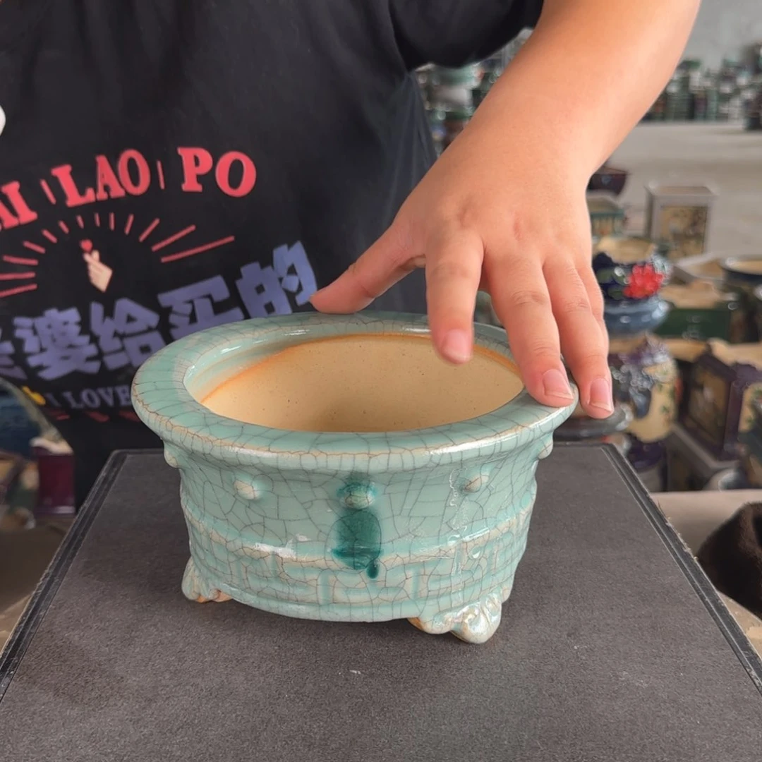 。一风堂石湾花盆 滴釉 内14*7