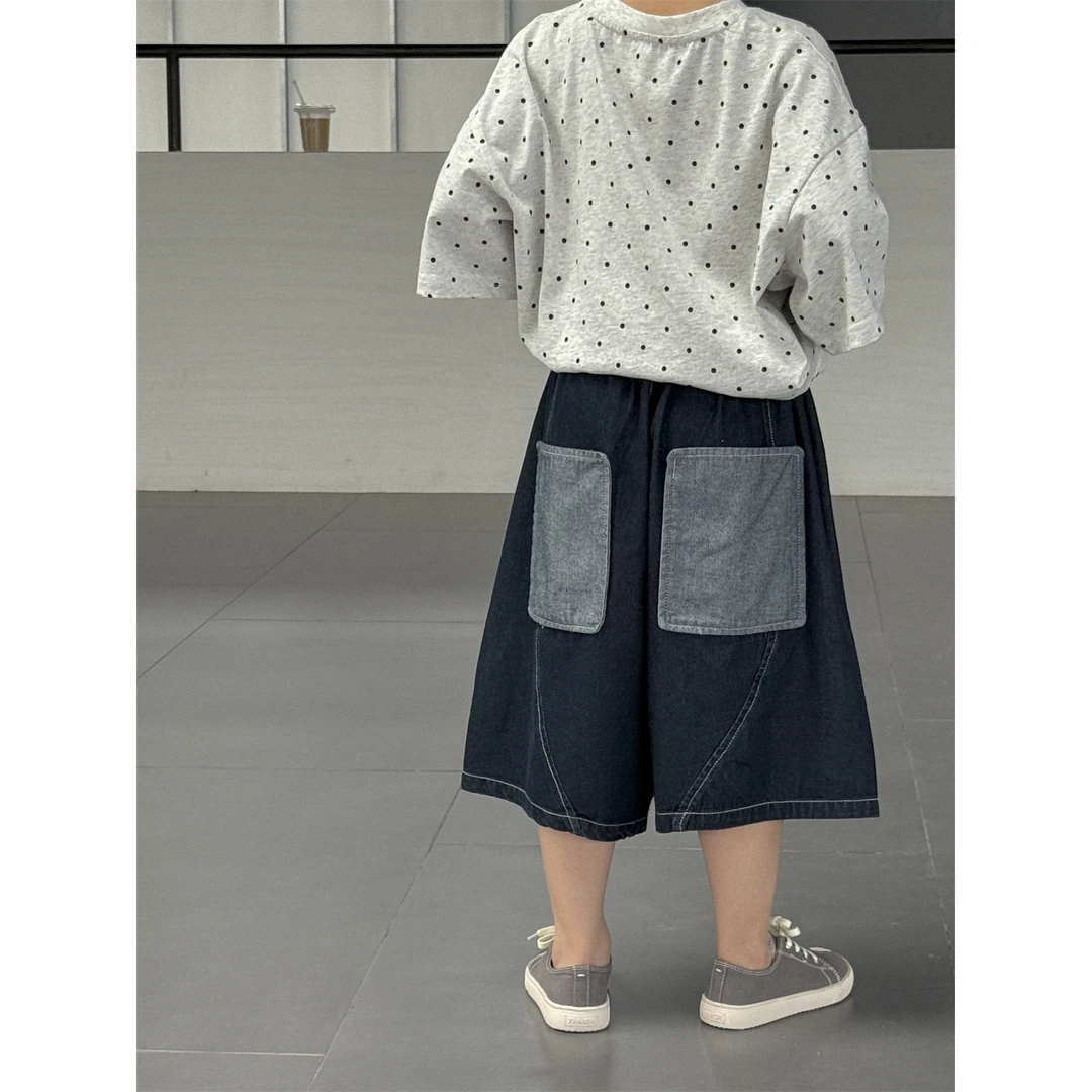 in 爱：nl25夏季男童韩系大口袋牛仔中裤儿童简潮复古五分裤90779