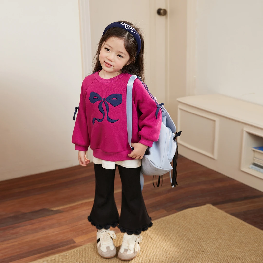 095 小O宝OKids 宝宝蝴蝶结卫衣女加绒洋气2025气质上衣 ODR94055