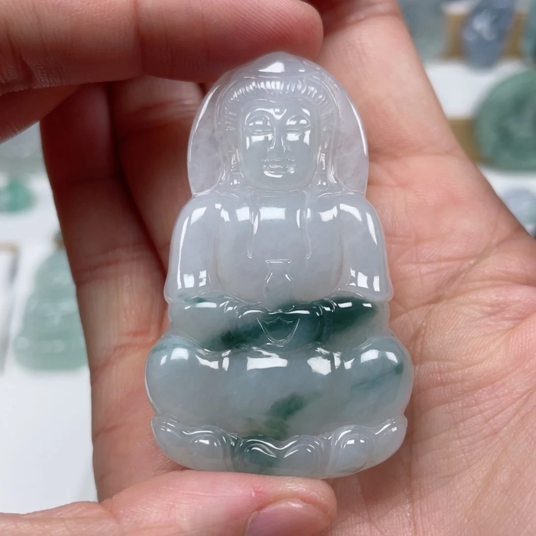 翡翠颈饰未镶嵌天然缅甸翡翠A货观音105号