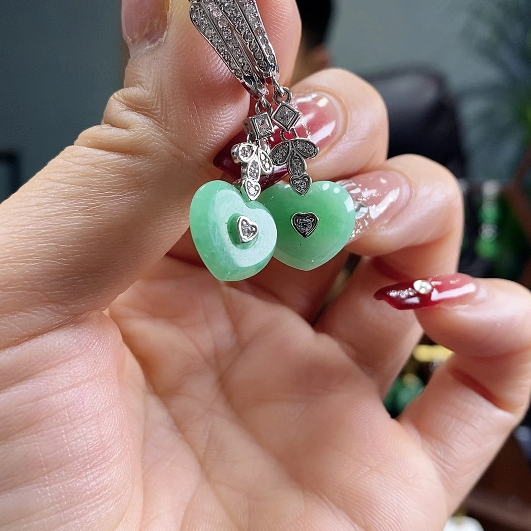 翡翠耳饰银S925镶嵌翡翠