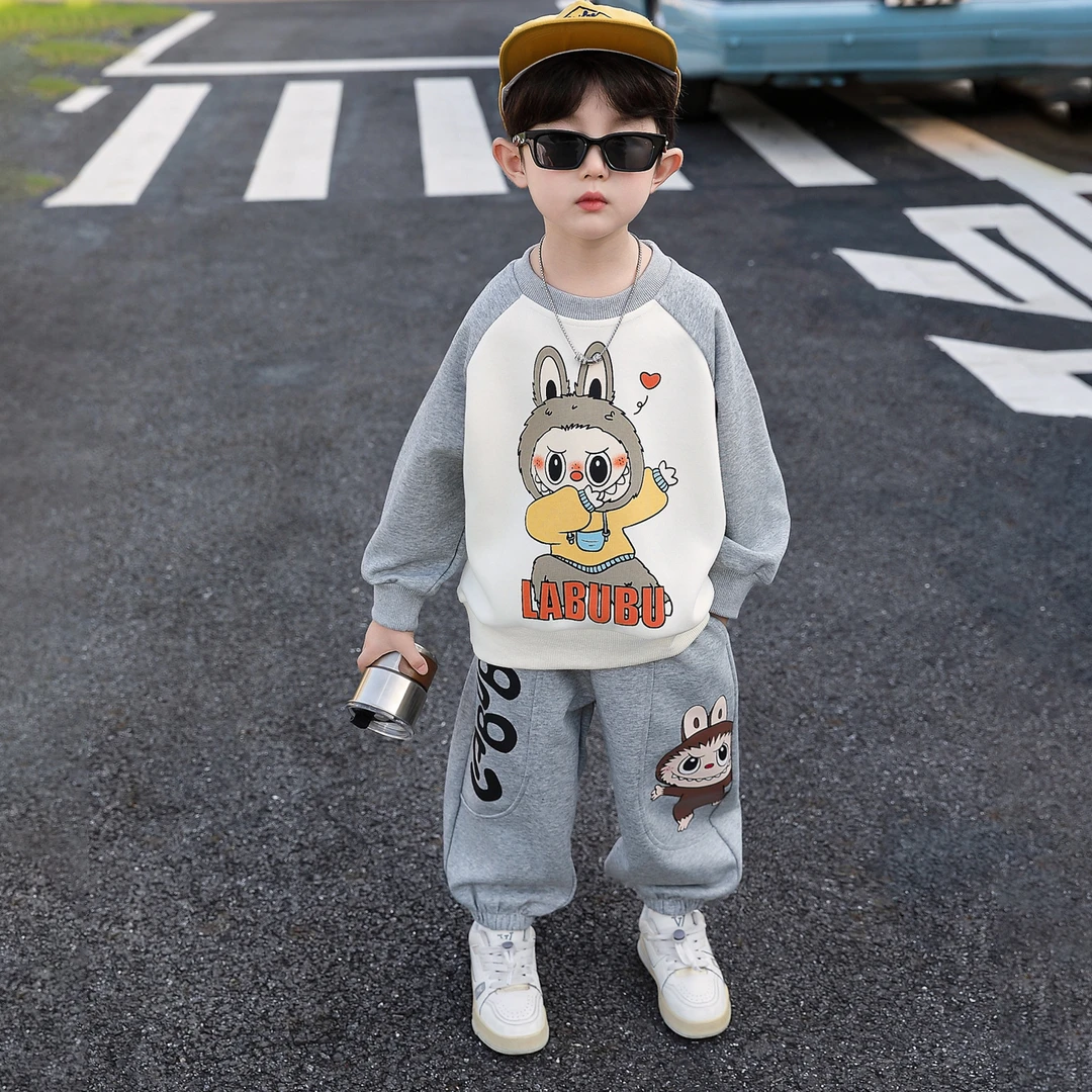 男童拉布布卫衣套装春秋款2025新款宝宝洋气春装男孩运动服两件套