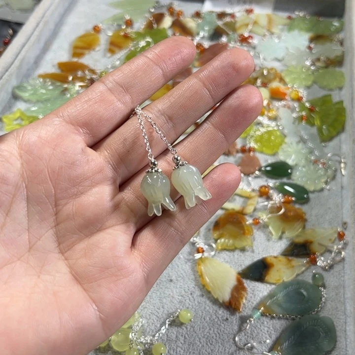 蛇纹石玉耳饰未镶嵌甜*