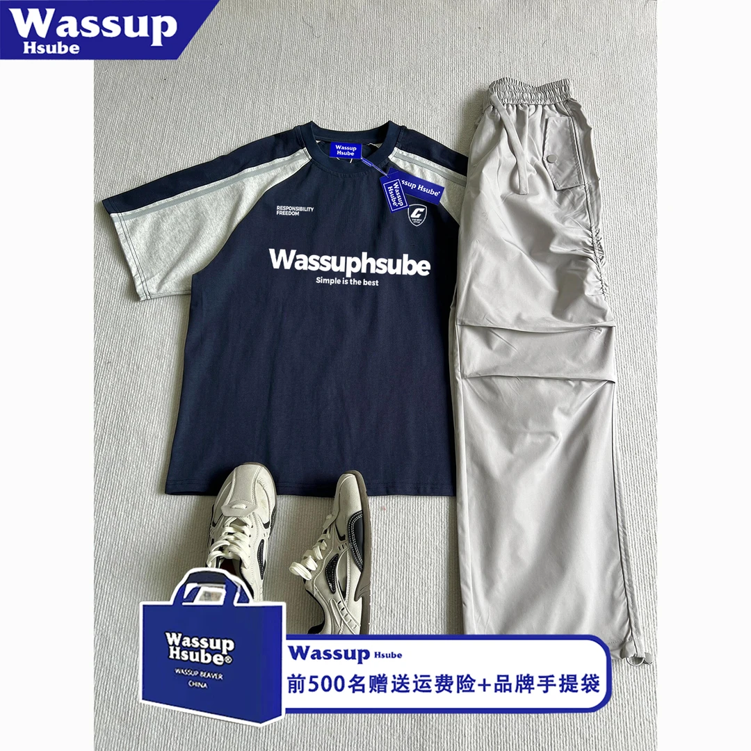 WASSUP HSUBE美式新款字母印花短袖T恤男女时尚设计感插肩半袖ins