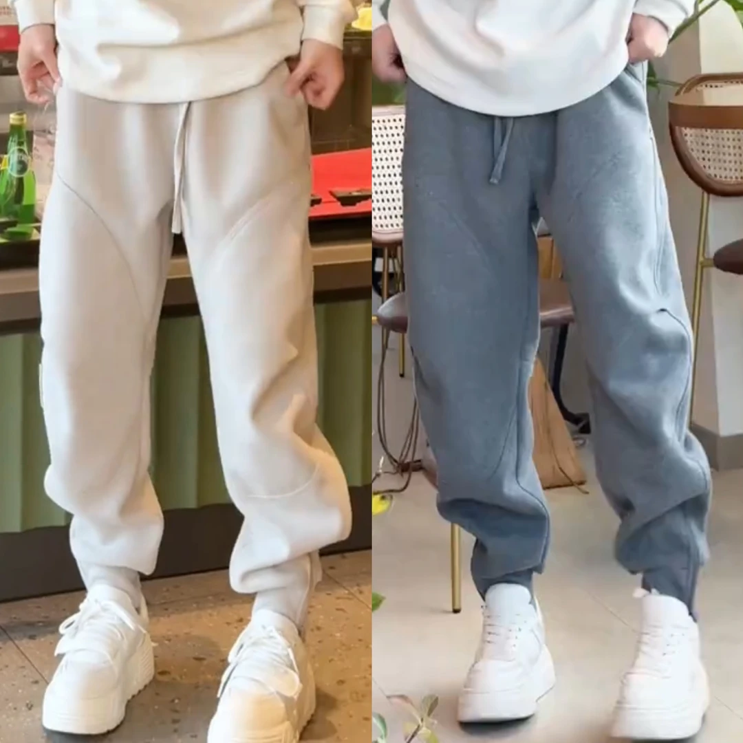 原创美式痞帅束脚休闲运动卫裤男秋冬加绒宽松小脚拉链长裤