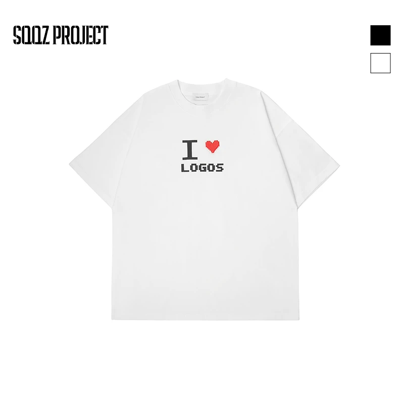 SQQZ PROJECT春夏300G爱心胶章印花短袖T恤情侣款鸡米花工作室