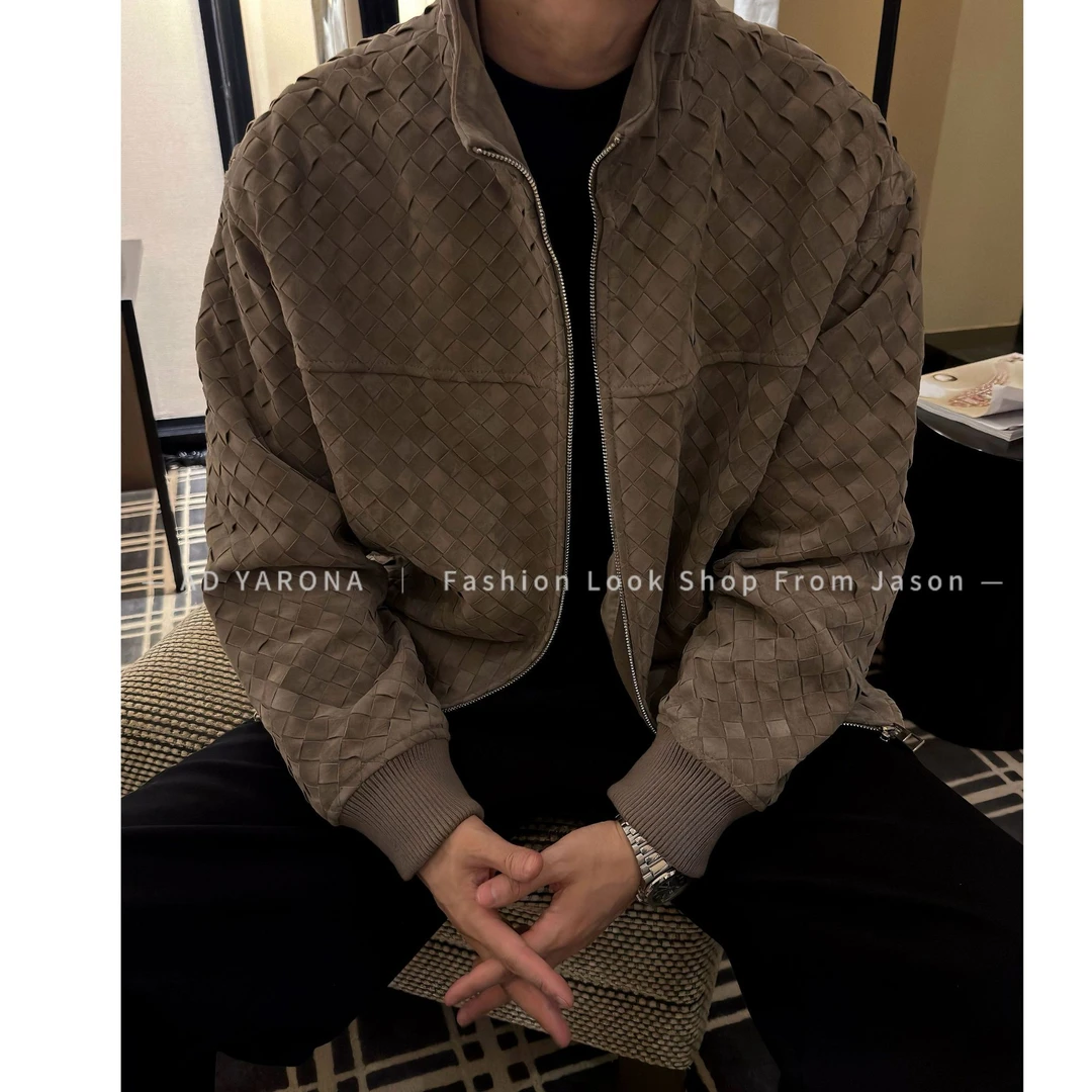 AD YARONA【91700】手工编织100山羊反绒真皮衣短款外套