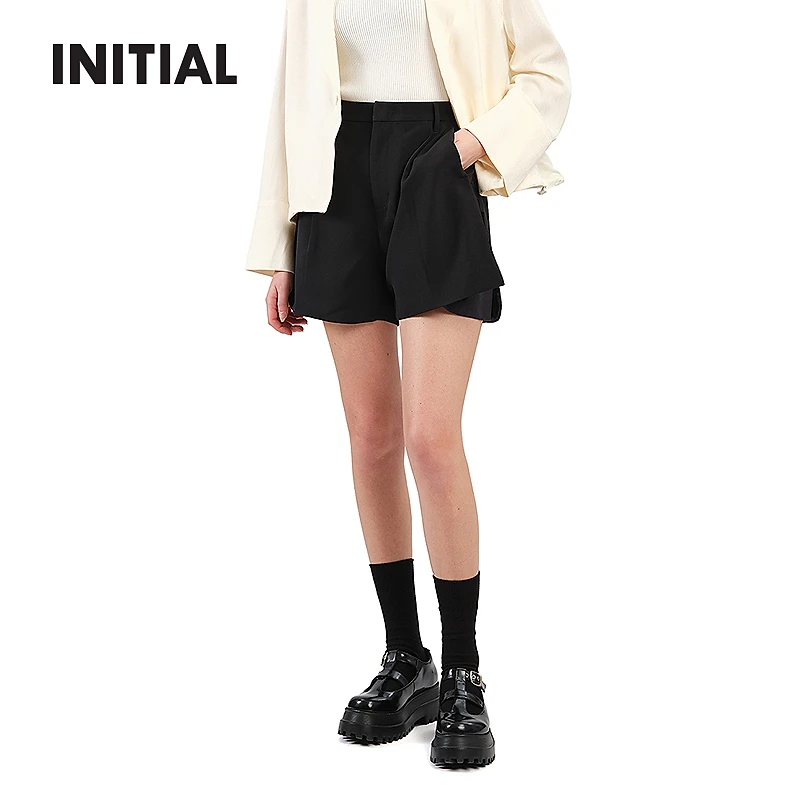 INITIAL25春季新款后松紧拼布假两层休闲短裤女25SPHFLMXX141